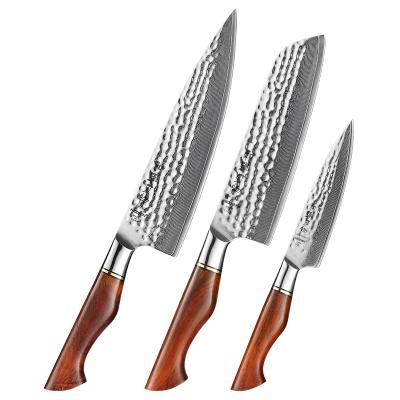 China 3PCS Disposable 73 Layers Damascus Steel Kitchen Knife Powder Set Professional Damascus Knife for sale