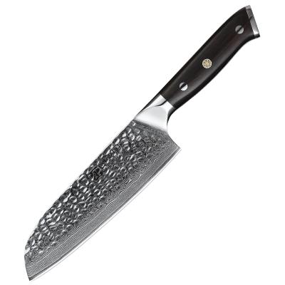 China Viable Kitchen Santoku Knife Damascus Steel Professional Kitchen Cut Daily Use Or Promotion Gift Carbon Steel 7 Inch 67 Layers for sale