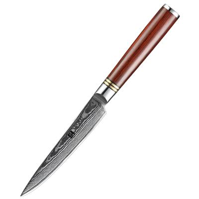 China Classic Disposable Rosewood Handle 5 Inch Japanese Damascus Steel Serving Kitchen Knife for sale