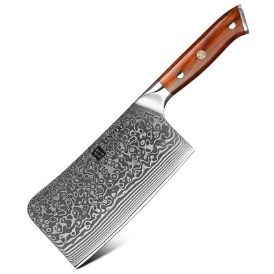 China 7 Inch Living Height Quality Damascus Kitchen Steel Cleaver Cutting Knife for sale