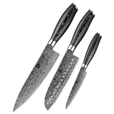 China Durable 3pcs Japanese Style Damascus Steel Kitchen Knife Set for sale