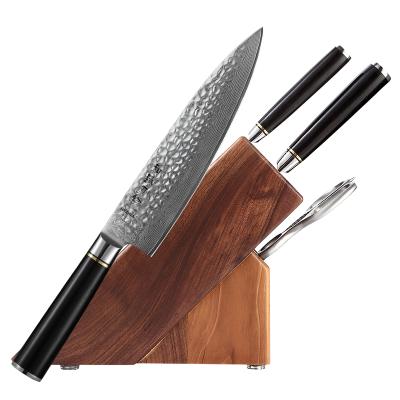 China Disposable Multifunctional Kitchen Knife Set Including Professional Damascus Steel Knives With Knife Holder Block And Scissors for sale