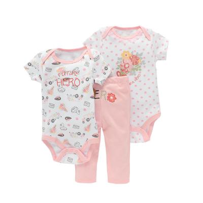 China Breathable European and American Style 3 Piece Baby Romper Sets Floral Pattern Cotton Knitted Gender Neutral Baby Clothes for sale