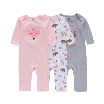 China High Quality Breathable Many Patterns Long Sleeve Jumpsuit 3 Piece Pack Cotton Knitted Printed Kids Fall Clothes for sale