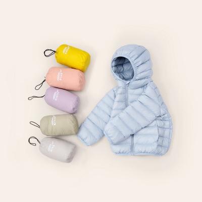 China 100-160 Breathable Candy Colors Girls And Boys Down Size Long Jackets Light Wind Proof Sleeve Hoodies Zipper Kids Winter Jacket for sale