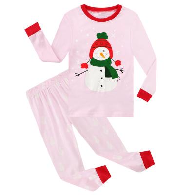 China Best Price Breathable Christmas Color Baby Pink Snow Man Printed Decoration Long Sleeve Sleep Cotton Pajamas Kids for sale