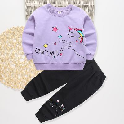 China 2021 Autumn Long Casual Sleeve + Long Pants Two Pieces Purple Pony Cute Casual Pattern Teen Girls' Clothing Sets for sale