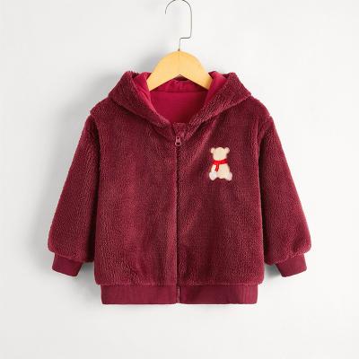 China 2021 winter casual children girls coats wine red new arrival coats hoodies animal embroid warm breathable thick fleece for sale