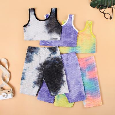 China Summer Holiday Style Casual Colorful Fish Scales Pattern Printed Vest Clothing Shorts Set and Shorts Kids Girl Top Set for sale