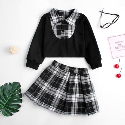 China ENGLAND STYLE High Quality Woven and Knitted Cotton Knitted Shirt Skirt and Plaid Collar Girls' School Fall Dress Sets Turn Down Dress for sale