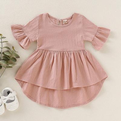 China Anti-wrinkle 1-4 Years Girl Summer Dresses O-neck High Quality Ruffle Collar Sheath Solid Colors Kids Casual Dresses For Girls for sale