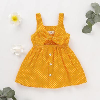 China Baby Kids Girls' Decoration Woven High Quality Dot Printed Bow Season Anti-wrinkle Summer Sleeveless Dresses for sale