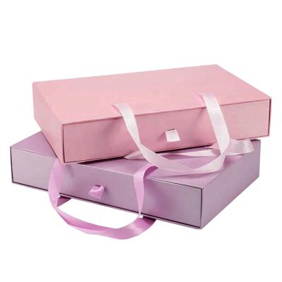 China Custom Beauty Materials Luxury Drawer Box Recycled Packaging Paper Box With Sliver Handle for sale