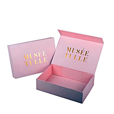 China Custom Luxury Recycled Paper Ribbon Package Box Materials Folding Cardboard Pink Book Shaped Foldable Packaging Gift Boxes With Magnetic Lid for sale