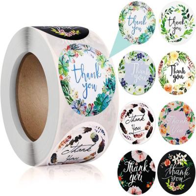 China 500 PCS Roll Anti-Counterfeiting Custom Printing Adhesive Floral Vinyl Waterproof Thank You Gift Label Sticker Cards Wraps Seal for sale