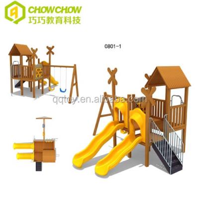 China Modern Outdoor Preschool Wooden Playground Equipment For Kids Amusement Park With Slide for sale