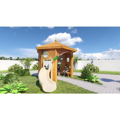 China Amusement Park Wooden Wooden Commercial Outdoor Playground Equipment With Slide For Kids for sale