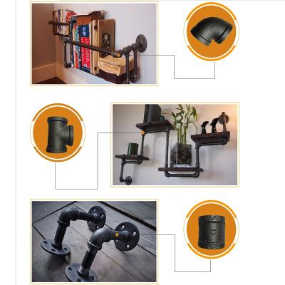 China Widely Used Industrial Black Iron Pipe Frame Wall Mounted Floating Shelf Hanging Wall Hardware Decor For Farmhouse Shelving Hardware for sale