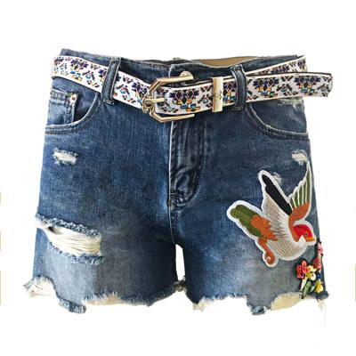 China 2020 New Breathable Fashion Bird Embroidery Women's Denim High Waist Shorts Jeans for sale