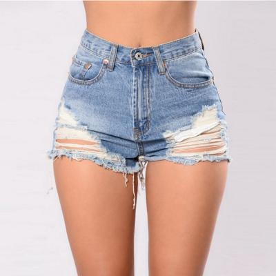 China Hot Selling Color Fade Proof High Waist Ripped Sexy Jeans Women Shorts for sale