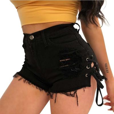 China Hot Sale Sexy Color Fade Proof Shorts With Band Side Compulsory Simple Black Color High Waist Ladies Jeans For Women for sale