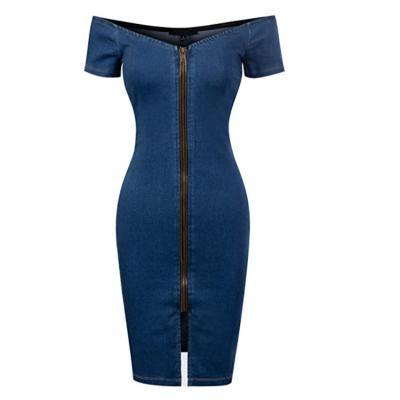 China Breathable China Factory Custom Women Off Shoulder Denim Strapless Slim Fit Zipper Up Bodycon Mini Dress for sale