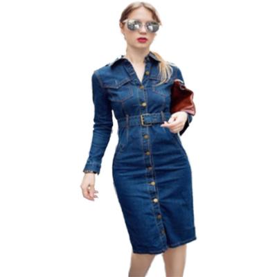 China New Fashion Breathable Woman Casual Dress Lady Denim Long-Cuff Retro Woman Dress for sale