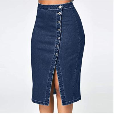 China Single Breasted Front Button Denim Pencil Skirt High Waist Breathable Jeans Women Denim Skirt Factory for sale