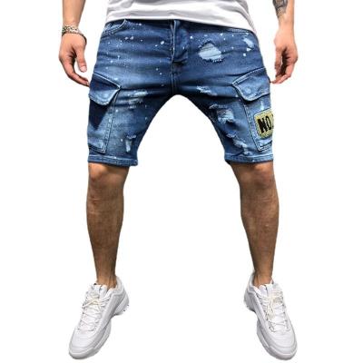 China New fashion men's summer hot sale men's multi-pocket micro-chapter micro-chapter hole jeans shorts shorts QUICK DRY for sale