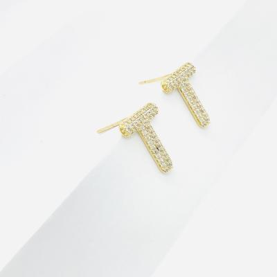 China TRENDY 925 Sterling Silver Simulated Diamond Stud Earrings Shape Alphabet Letter Initial Earrings for sale