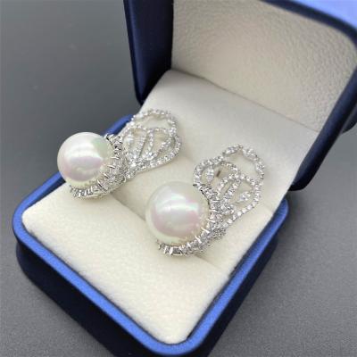 China Fast Delivery S925 Baroque White Pearl Sliver Bridal Earrings Stud Rhinestone Pearl Jewelry Setting Drop Earrings for sale