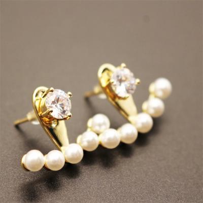 China Fast Delivery Pearl Earrings Drop Earrings Stud For Women Teens 925 Sterling Gold Pearl Climber Earrings Crawler for sale