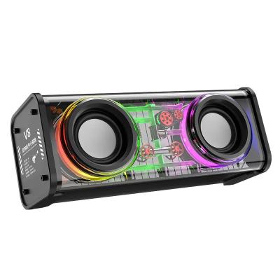 China LED Flashing light Share V8 Transparent Mecha Bluetooth Speaker TWS Interconnected Colorful LED High Power Long Range Subwoofer Wave Play Cool Audi for sale