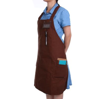 China Shop Back Custom Logo Cotton Canvas Cross Apron Cotton Canvas Cross Apron Men Women Waiters Artists Bartender Coffee Shop Apron Outdoor BBQ Garden Work Cleaning Apron for sale