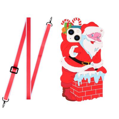 China New Anti-fall 3d Sublimation Christmas Santa Claus Elks Back Phone Cases For iphone 13 Max case 12 XS whit lanyard silicone phone case for sale