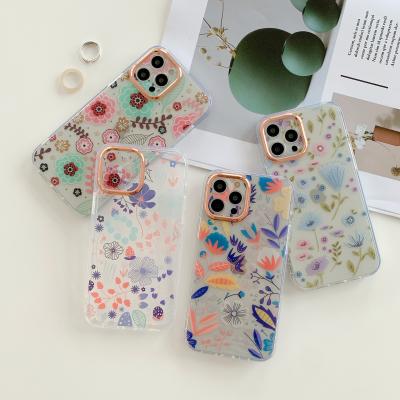 China Glitter Pearl Diamond Real Electroplating Flowers Shockproof Phone Case For Iphone 13 12 11 pro Max Shockproof Smartphone Novationcase for sale