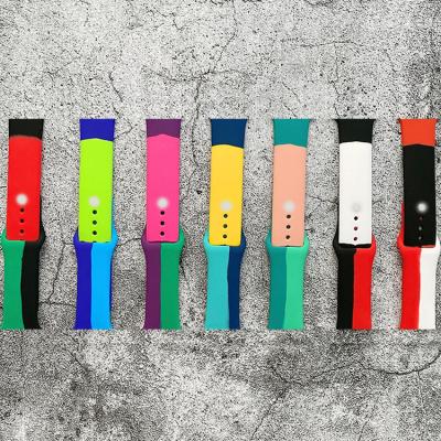 China New Style Silicone For Apple Watch 1/2/3/4/5/6 7 Generation Three Color Silicone Strap Sports Watchband Silicone Watch Band for sale