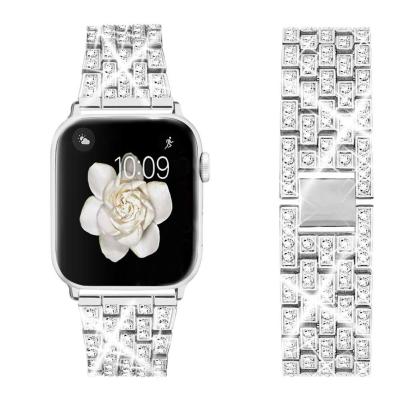 China Luxury Bling Metal For Apple Watch Bands 38 40 41 42 44 45mm Beads With Diamond Full Diamond Sublimation Watch Band For Apple for sale