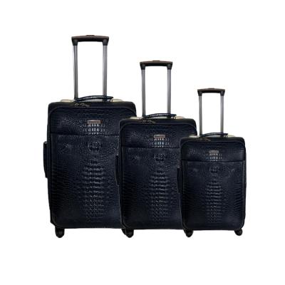 China 2019 Fashion Style Promotional PU Leather Trolley Bags Travel Luggage With 4 Rolling Wheels for sale