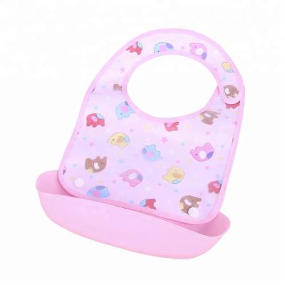 China EVA Material Antibacterial With Food Pouch Cartoon Waterproof Toddler Baby Silicone Feeding Bibs for sale