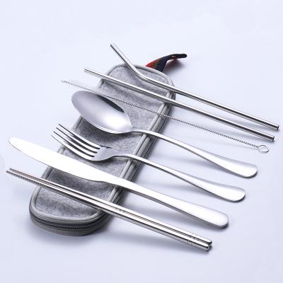 China Travel Viable Wholesale Cutlery 304 Stainless Steel Flatware Silver High Quality Portable Bags for sale