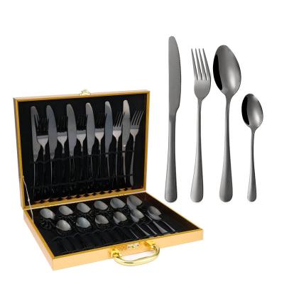 China Viable Gift Shop 304 Stainless Steel Utensils Flatware Set Hotel Restaurant 24 Black Cutlery Set for sale