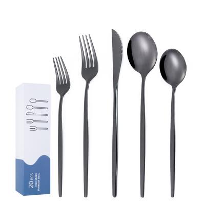 China Sustainable Drop Shipping New Design Minimalist Black Kitchen Cutlery 20pcs Stainless Steel Flatware Set for sale