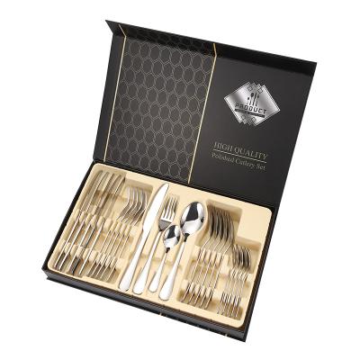 China Viable Wholesale Kitchen Wedding Party Stainless Steel Cutlery Set With Silver Gift Box Cutlery Set 24pcs for sale