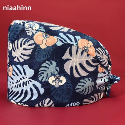 China High Quality Flower Printing Pet Sweat-absorbent Veterinary Cap Doctor Hat Lab Nurse Work Hat Medical Cotton Scrub Hat for sale