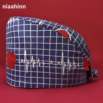 China High Quality Unisex Medical Hats Printed Cotton Hospital Uniforms Surgical Scrub Cap Doctor Nurse To Scrub Clinic Cap Breathable Adjustable for sale