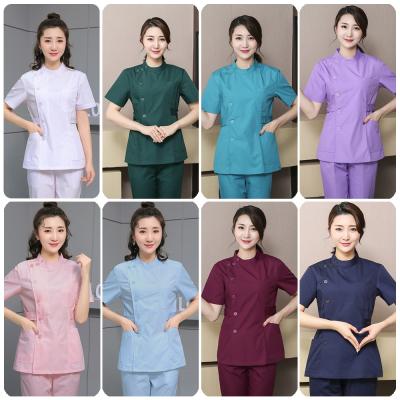 China Fashionable unisex short sleeve grooming clothes medical pet grooming suits scrubs sets multicolor tops+pants work uniforms lab suit for sale