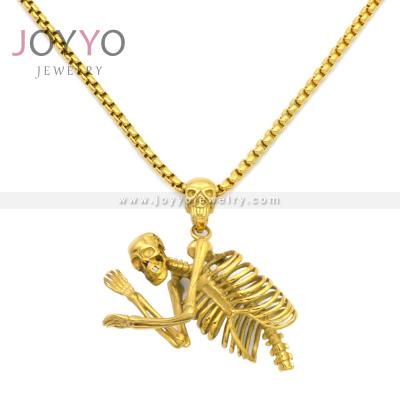 China Hiphop Vintage Style Men's Skull Pendant Necklace Hip Hop Jewelry Punk Gothic Skeleton for sale