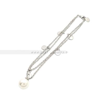 China Fashion TRENDY Women's Costume Jewelry Stainless Steel Anklet Chain With Pearl Moon Pendant Charm Chain Set for sale