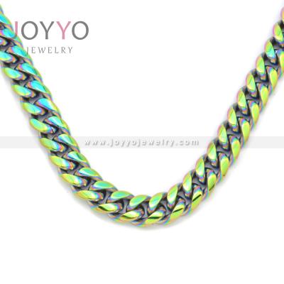 China Hiphop Laser Chain Link Necklace Stainless Steel Hip Hop Jewelry Colorful Cuban Necklace for sale